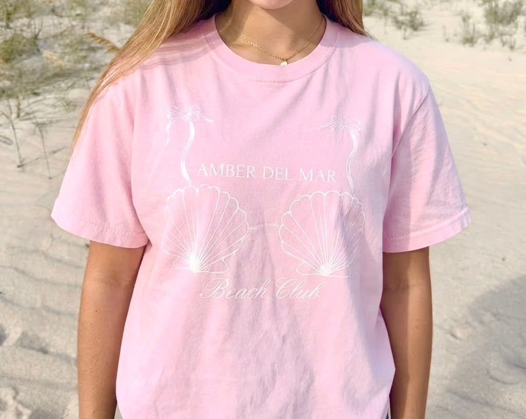 Classic Pink Shell Oversized 100% Cotton Tee | Ámber Del Mar